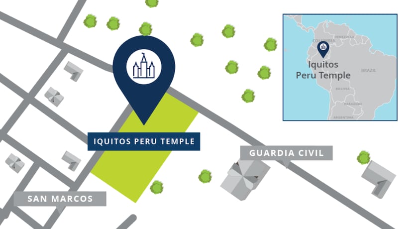 A map of the Iquitos Peru Temple site.