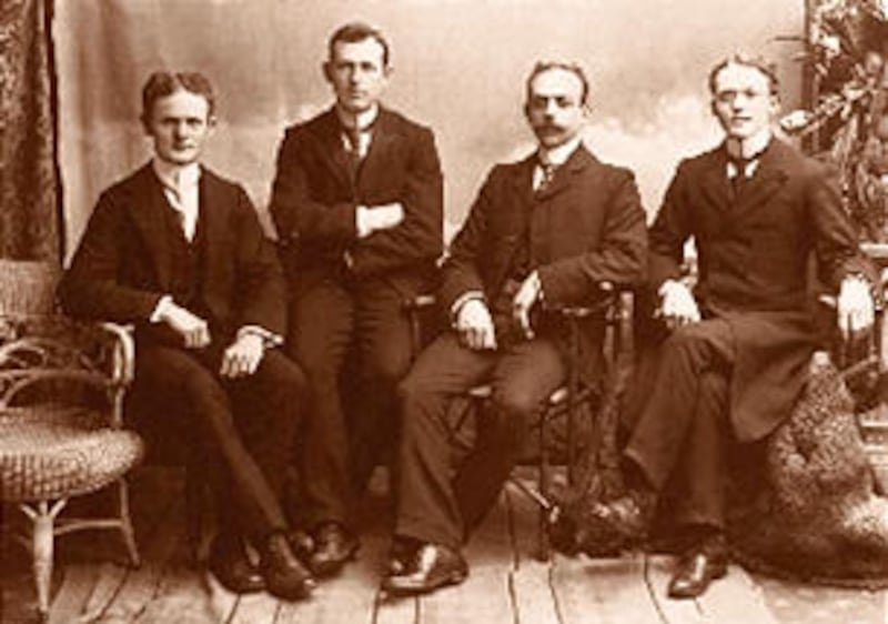 Joseph Fielding Smith serves a full time mission to England. May 28, 1901; he is second from left.