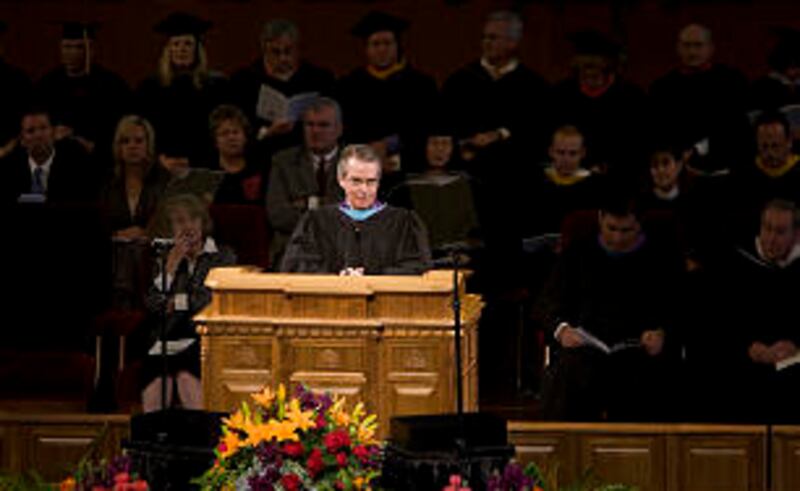President J. Lawrence Richards of LDS Business College speaks at the commencement for the class of 2
