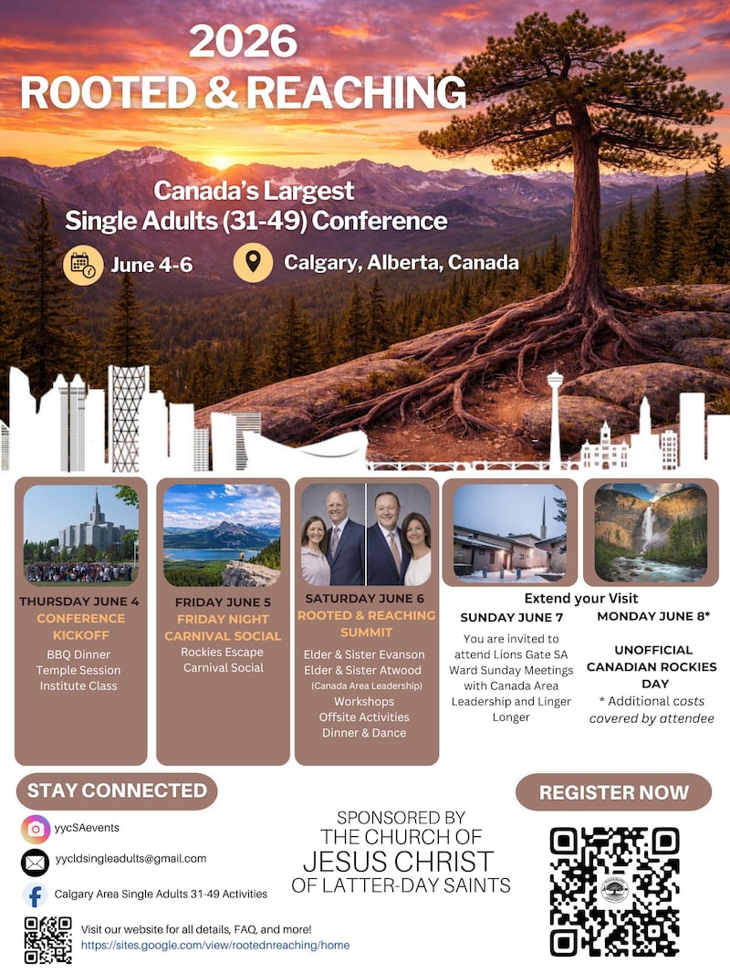 The 2026 Rooted and Reaching Single Adults Conference takes place June 6-8 in Calgary, Alberta, Canada.