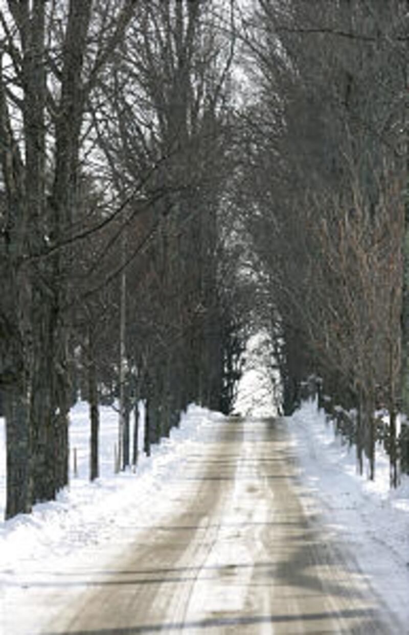 The snowy lane leading up to the site marking the birthplace of Joseph Smith in Sharon, Vermont Thur