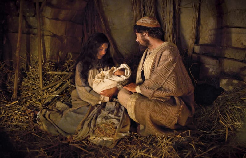 In this scene depicted in the Church’s Bible Videos, Joseph and Mary hold the baby Jesus on the night of His birth.