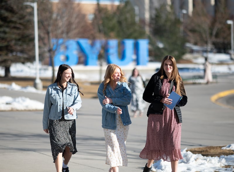 BYU–Idaho students gather at the BYU–I Center in Rexburg, Idaho, to listen to a devotional with Elder Neil L. Andersen of the Quorum of the Twelve Apostles on Sunday, Feb. 22, 2026.