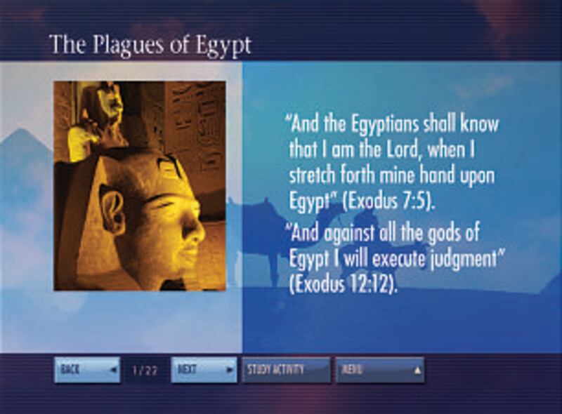 An interactive chart, one of 32 in DVD set, illustrates the plagues visited upon Egypt by the Lord w