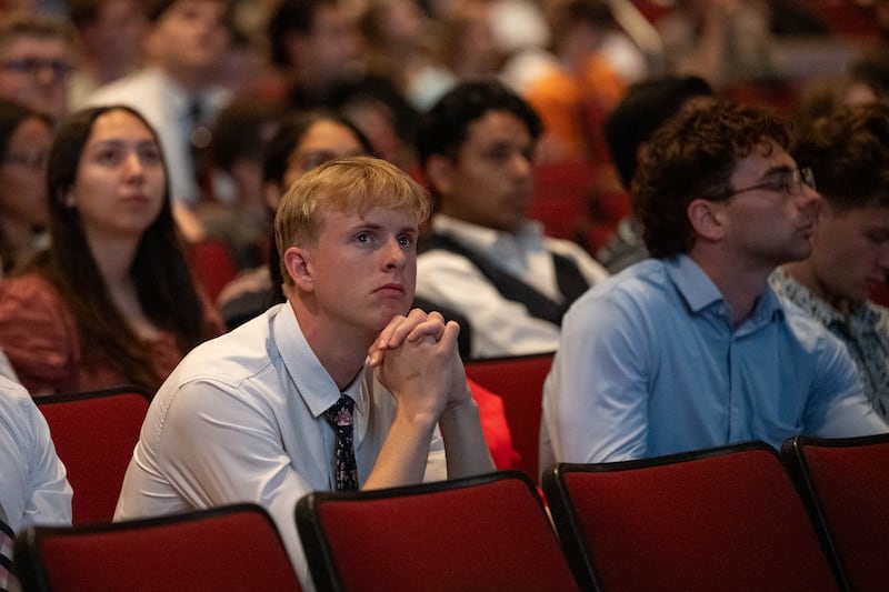 Students listen to Elder Mark A. Bragg speak during a BYU-Idaho State devotional on Tuesday, June 2, 2026, in Rexburg, Idaho.