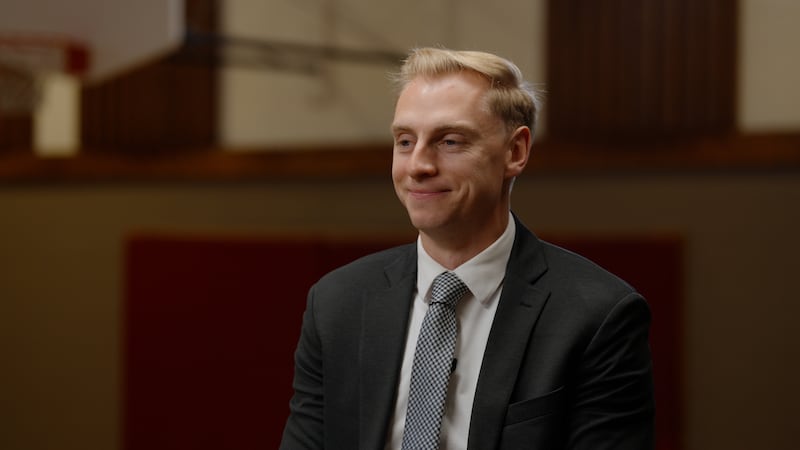 Collegiate and pro basketball player Parker Van Dyke is interviewed in his childhood meetinghouse gym in Salt Lake City for the Church News podcast, airing Tuesday, March 10, 2026.