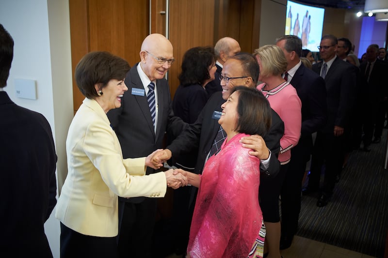 President Dallin H. Oaks of the First Presidency and his wife, Sister Kristen Oaks, greet new missio
