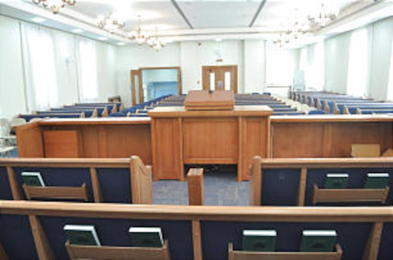 The chapel of the Abu Dhabi stake center. The building includes a domed "steeple" and classrooms.