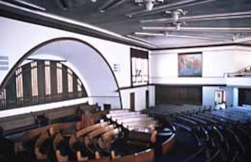 The interior of Montpelier Tabernacle in Idaho