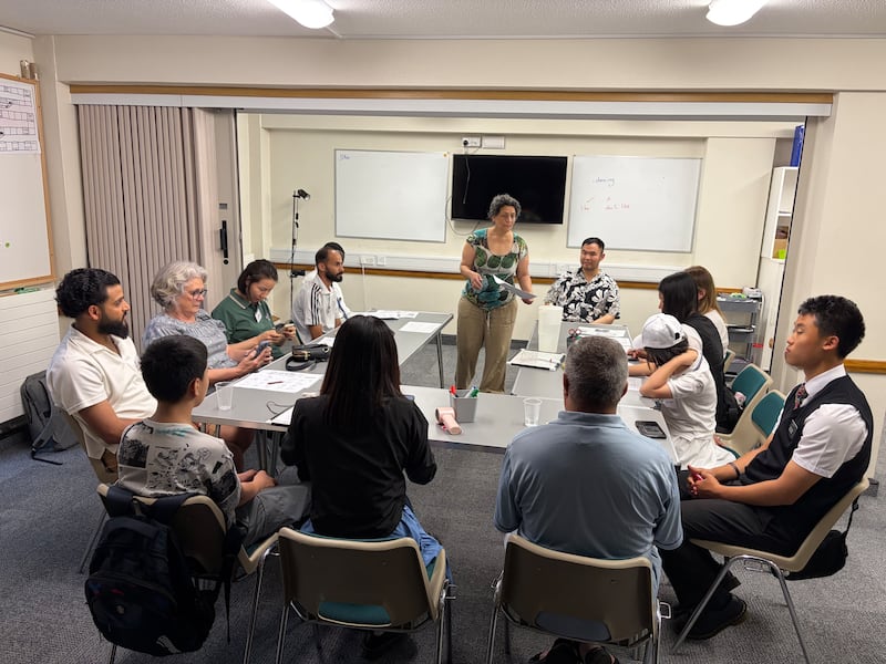 D'Ann Jones, center, teaches an EnglishConnect class at the Bournemouth Ward building in the Southampton England Stake on Tuesday, July 14, 2026.