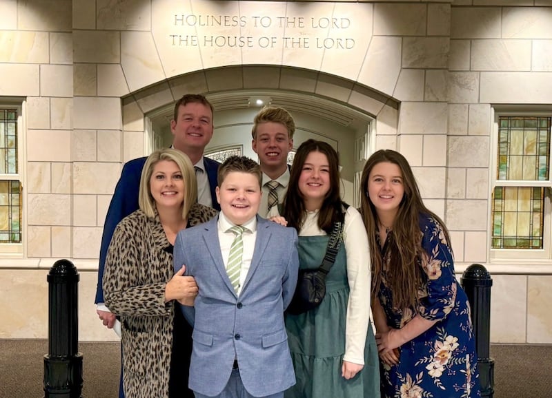Jake Braithwaite, center, attends the Provo City Center Temple with his parents, Steven and Hillary Braithwaite, and his siblings.