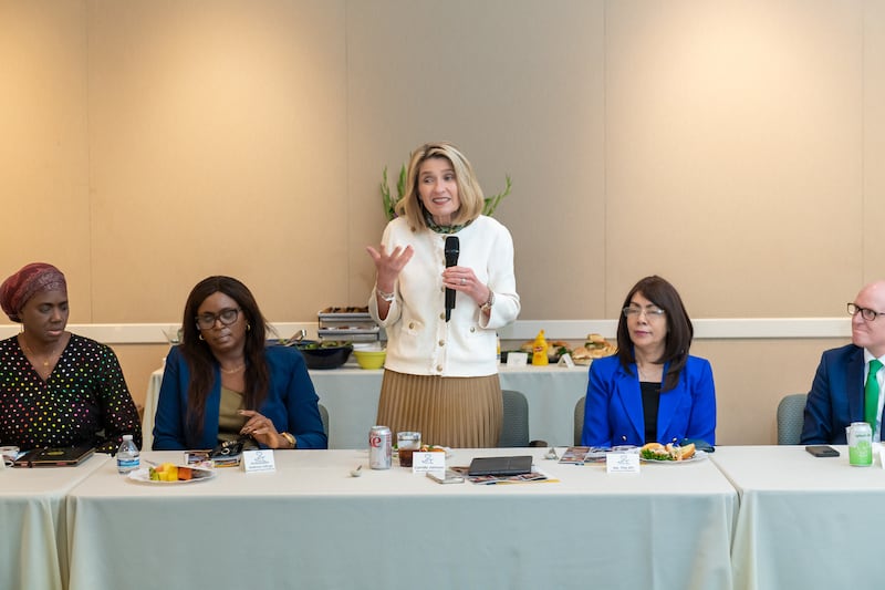 Relief Society General President Camille N. Johnson speaks during a roundtable at the Los Angeles Temple Visitors’ Center in Los Angeles, California, on Tuesday, March 17, 2026.