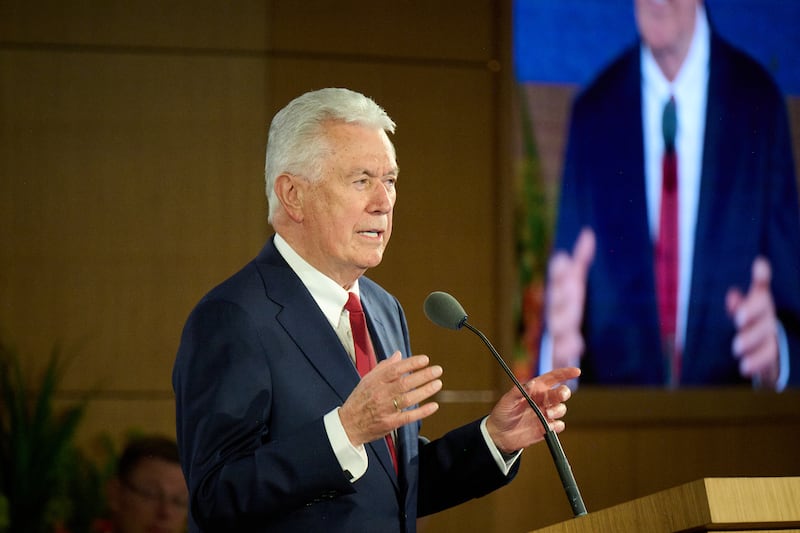 President Dieter F. Uchtdorf speaks during the 2026 Seminar for New Mission Leaders at the Provo Missionary Training Center.