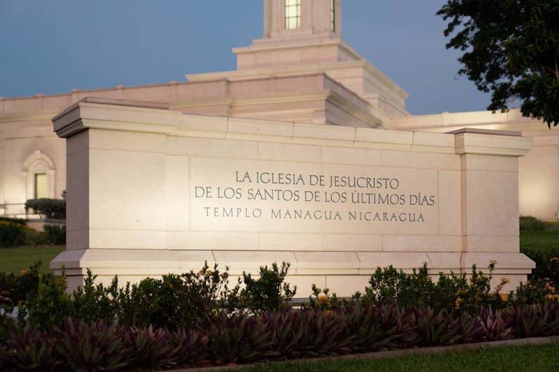 The Managua Nicaragua Temple monument sign.
