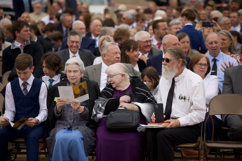 Attendees await the start of the groundbreaking ceremony for the Missoula Montana Temple.
