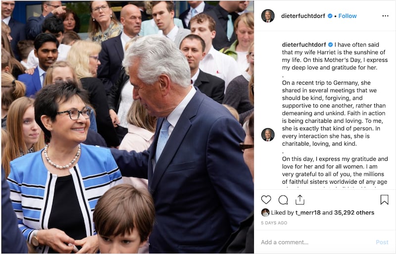 This week on social media, Elder Dieter F. Uchtdorf shares his gratitude and love for his wife, Sist