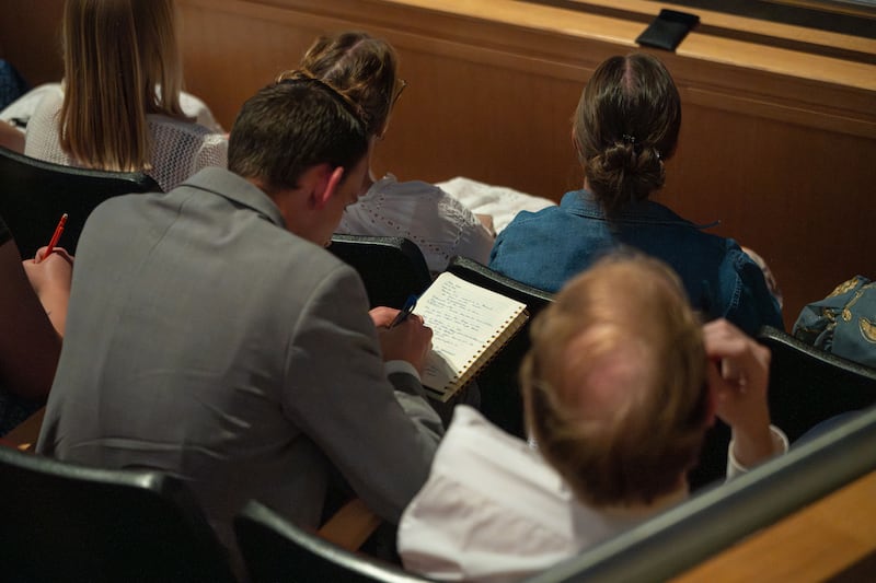 Students listen as Elder Gérald Caussé of the Quorum of the Twelve Apostles gives a devotional at BYU–Idaho on Sunday, June 14, 2026.