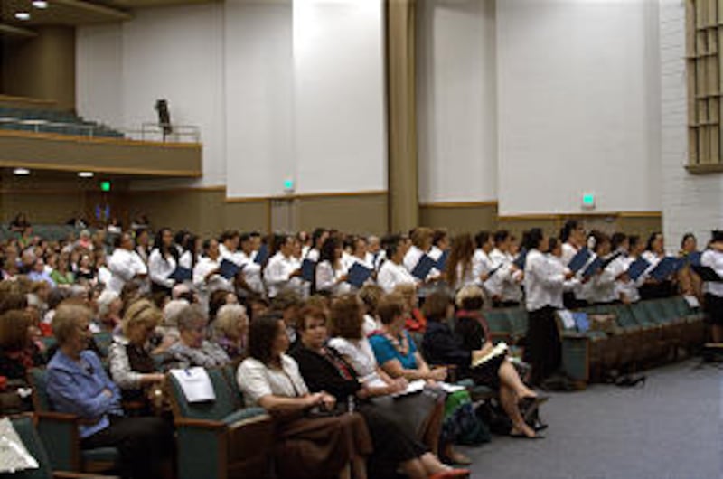 Choir performs in the Oakland Interstake Center in Oakland, Calif., before Sister Julie B. Beck, Rel
