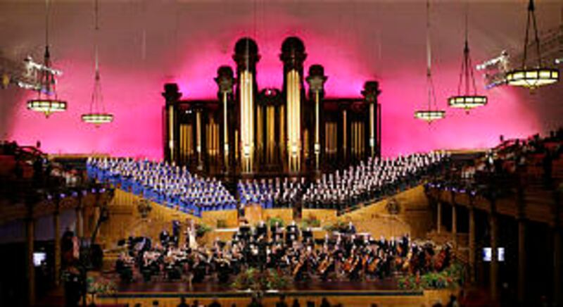 Mormon Tabernacle Choir on Oct. 17 rehearses in its home, the Salt Lake Tabernacle, for that day's e