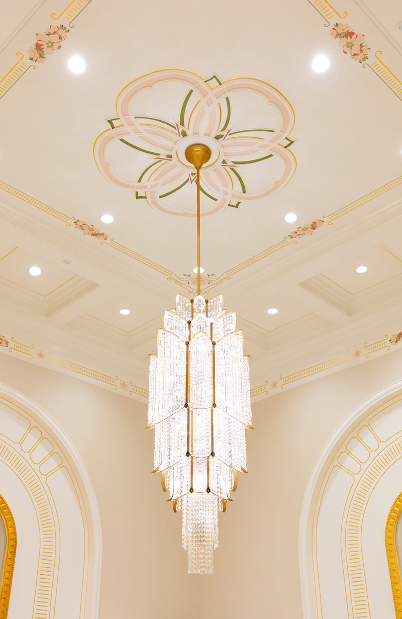 A chandelier inside the Modesto California Temple.