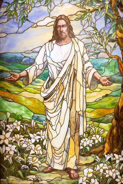 Stained glass at the Paris France Temple Visitors' Center in Versailles, France. Photo take on Friday, Feb. 27, 2026.