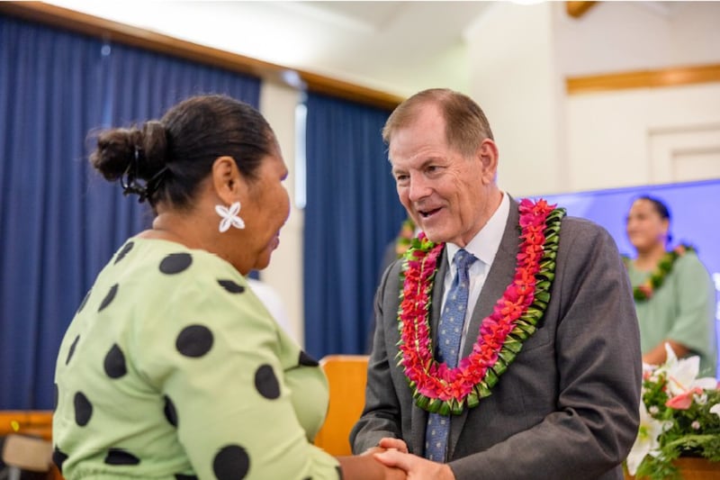 Elder Gary E. Stevenson of the Quorum of the Twelve Apostles meets with local Church leaders in Apia, Samoa, on May 23, 2026.