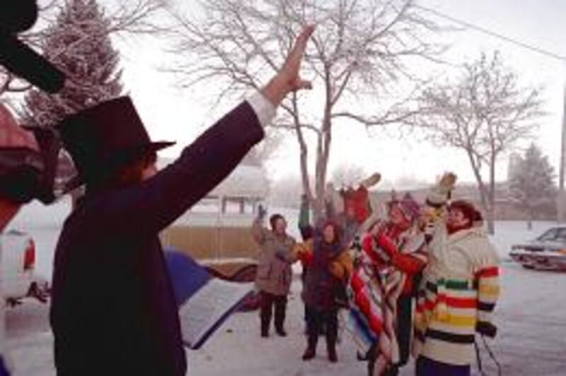 Richard Johnson portrays Apostle George A. Smith in calling roll at start of wagon train in Paragona