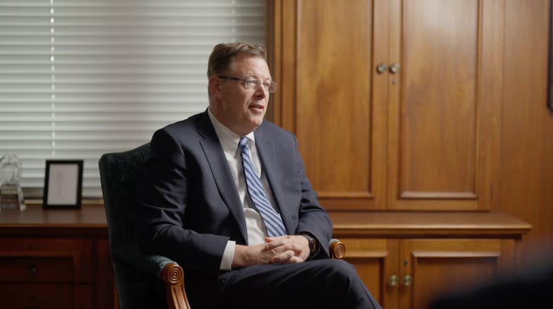 Elder Clark G. Gilbert speaks in his office with in Salt Lake City in a video released Monday, May 18, 2026.
