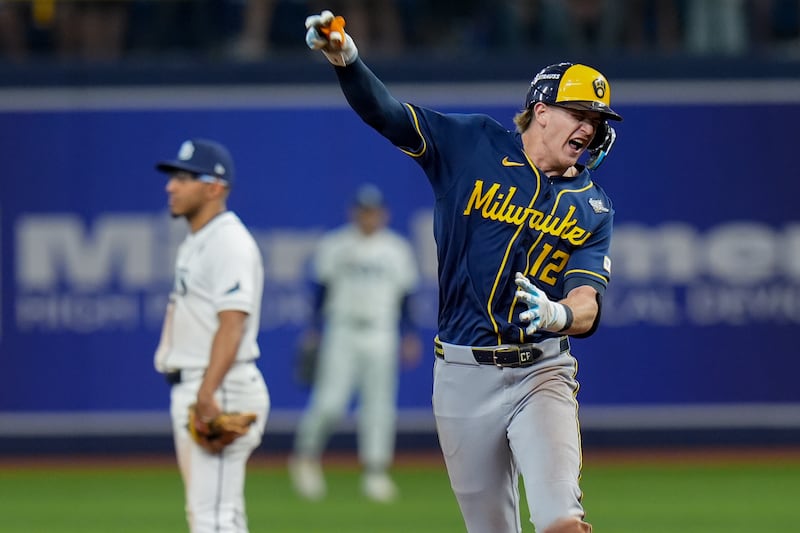 Milwaukee Brewers shortstop Cooper Pratt celebrates his solo home run during the 12th inning of Game 4 of baseball's World Series, Wednesday, Oct. 28, 2026, in St. Petersburg, Florida, between the Milwaukee Brewers and the Tampa Bay Rays.