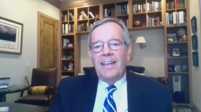 Mike Leavitt, former governor of Utah and former U.S. Secretary of Health and Human Services, speaks via videoconference during the Religious Freedom Annual Review, hosted by the Brigham Young University Law School on Friday, June 19, 2020.