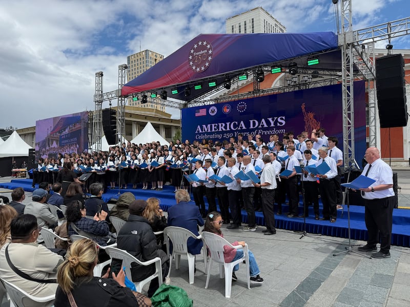 Members of The Church of Jesus Christ of Latter-day Saints sing "America the Beautiful" as part of an "America Days" celebration in Ulaanbaatar, Mongolia, on June 6, 2026.
