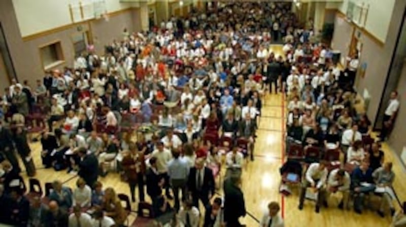 A large croud gathers to listen to the Dedication of the new Salt Lake University institute of Relig