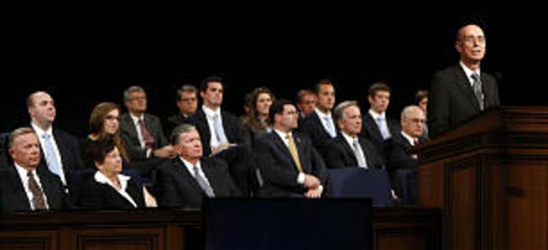 President Cecil O. Samuelson of BYU is at left as President Henry B. Eyring, first counselor in the