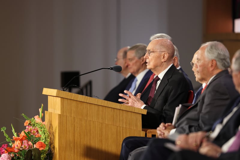 President Henry B. Eyring speaks at the 2026 New Missionary Leadership Seminar.