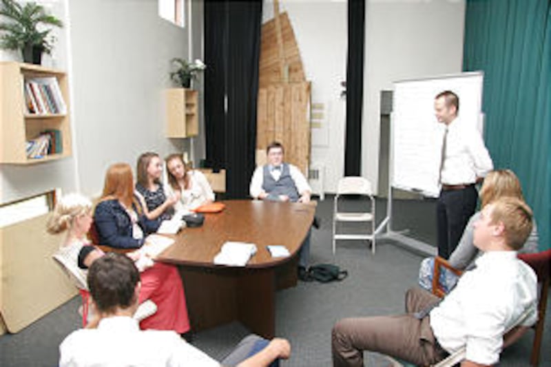 Jeremiah Muldowney teaches a youth Sunday School class in the Casper 8th Ward on a recent summer day