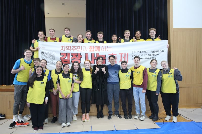 Missionaries from the Korea Seoul South Mission smile for a group photo at the annual "Kimchi Sharing Festival" in Jeonjo, South Korea, on Dec. 6, 2025.