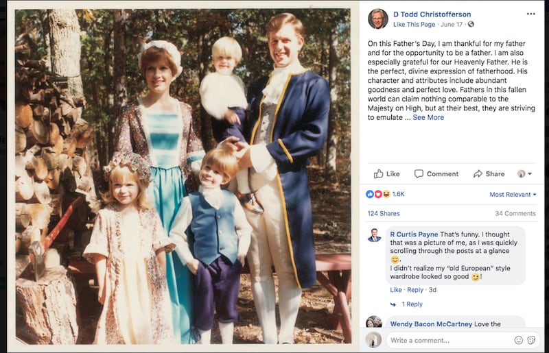 Elder Christofferson pictured with his wife and children in a Facebook post.