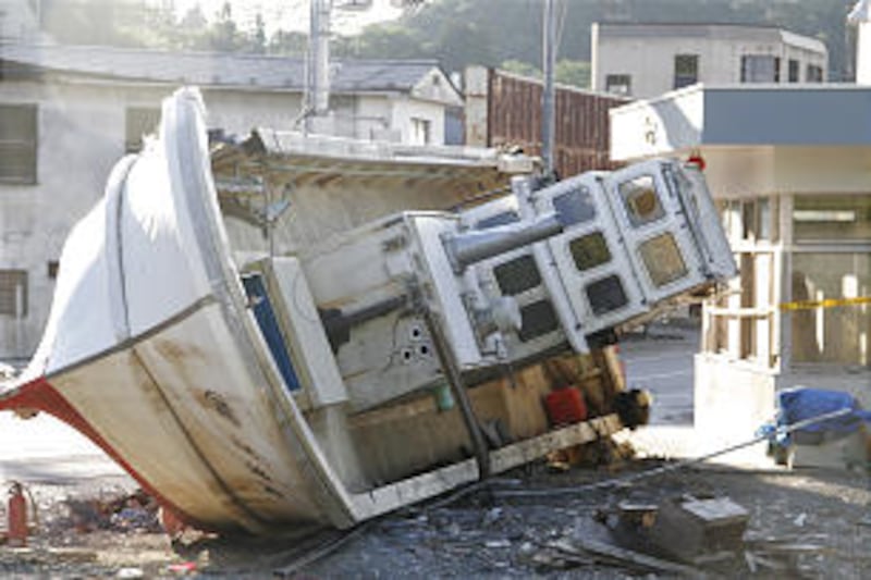 Boat standing in middle of Kesennuma, Japan, is reminder of devastating earthquake and tsunami that