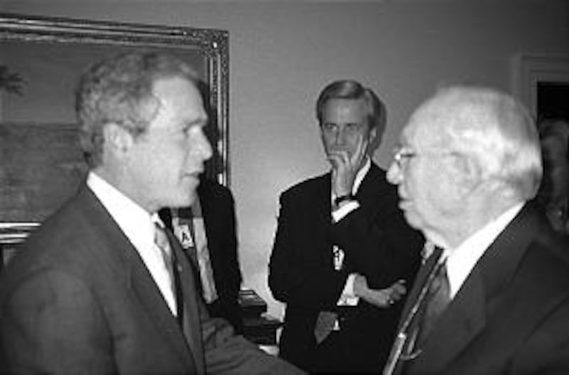 After meeting with religious leaders at the White House, President George W. Bush speaks with Presid