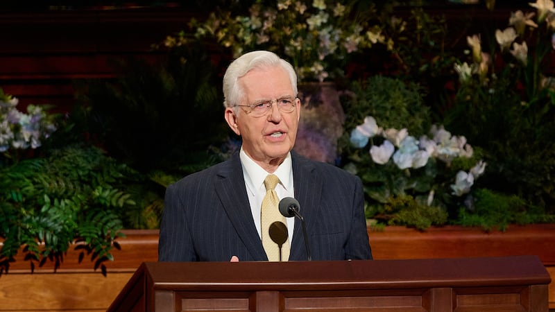 President D. Todd Christofferson, second counselor in the First Presidency, speaks during the Sunday afternoon session of the 196th Annual General Conference of The Church of Jesus Christ of Latter-day Saints in the Conference Center in Salt Lake City on April 5, 2026.