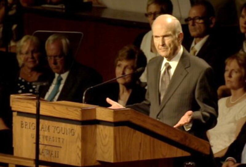 Russell M. Nelson of the Quorum of the Twelve speaks during a CES devotional Sept. 8 at BYU-Hawaii.