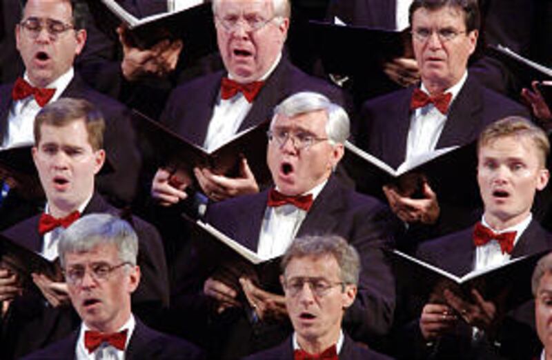 The Tabernacle Choir sings during The First Presidency Christmas Devotional at the Conference Center
