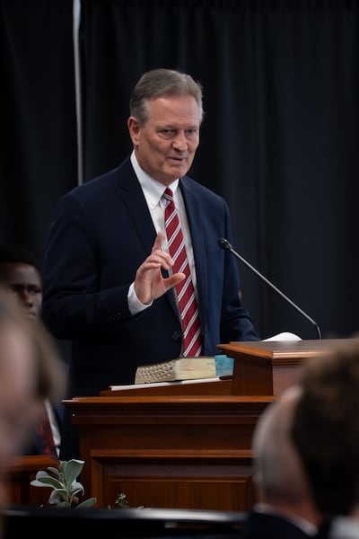 Elder K. Brett Nattress, a General Authority Seventy, gives a devotional at Ensign College on Tuesday, March 24, 2026.