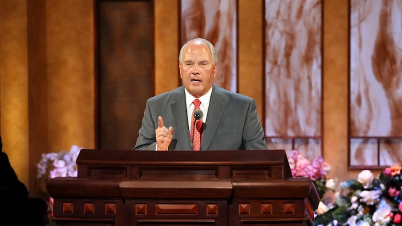 Elder Ronald A. Rasband of the Quorum of the Twelve Apostles speaks during the Sunday afternoon session of the 191st Annual General Conference of The Church of Jesus Christ of Latter-day Saints on April 4, 2021.