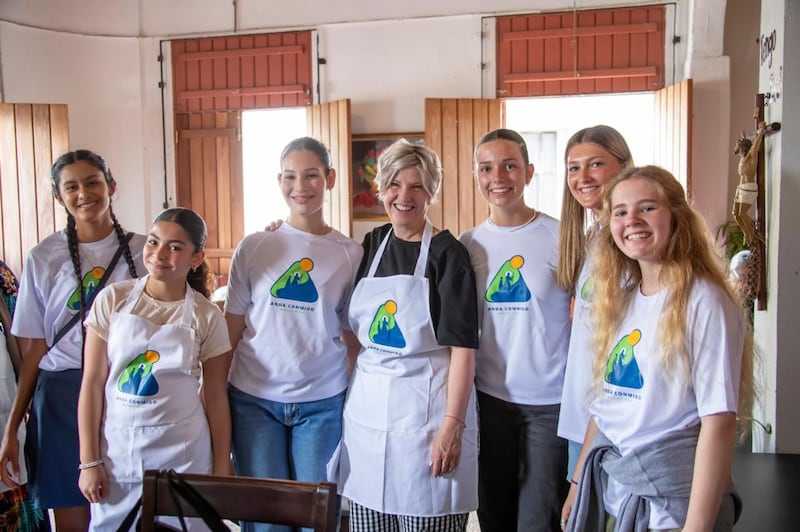 President Emily Belle Freeman stands with young women during a community service activity in Naguabo, Puerto Rico, on Saturday, May 16, 2026.