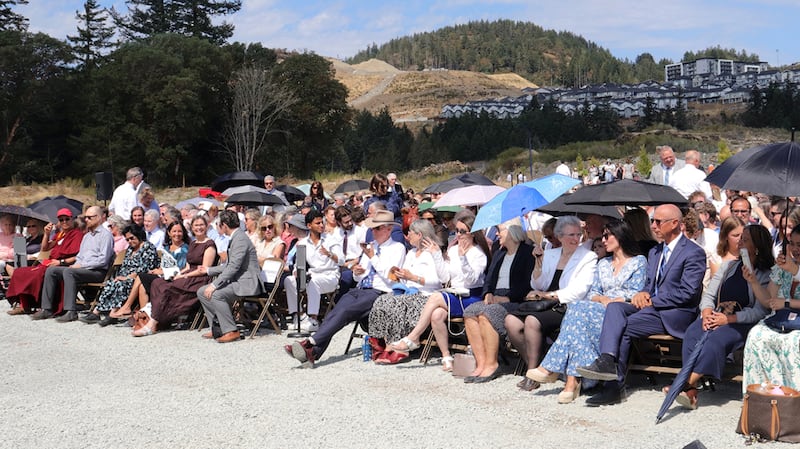 Community members, Latter-day Saints and invited guests await the beginning of the groundbreaking ceremony of the Victoria British Columbia Temple on Saturday, Aug. 22, 2026, in Langford, British Columbia.