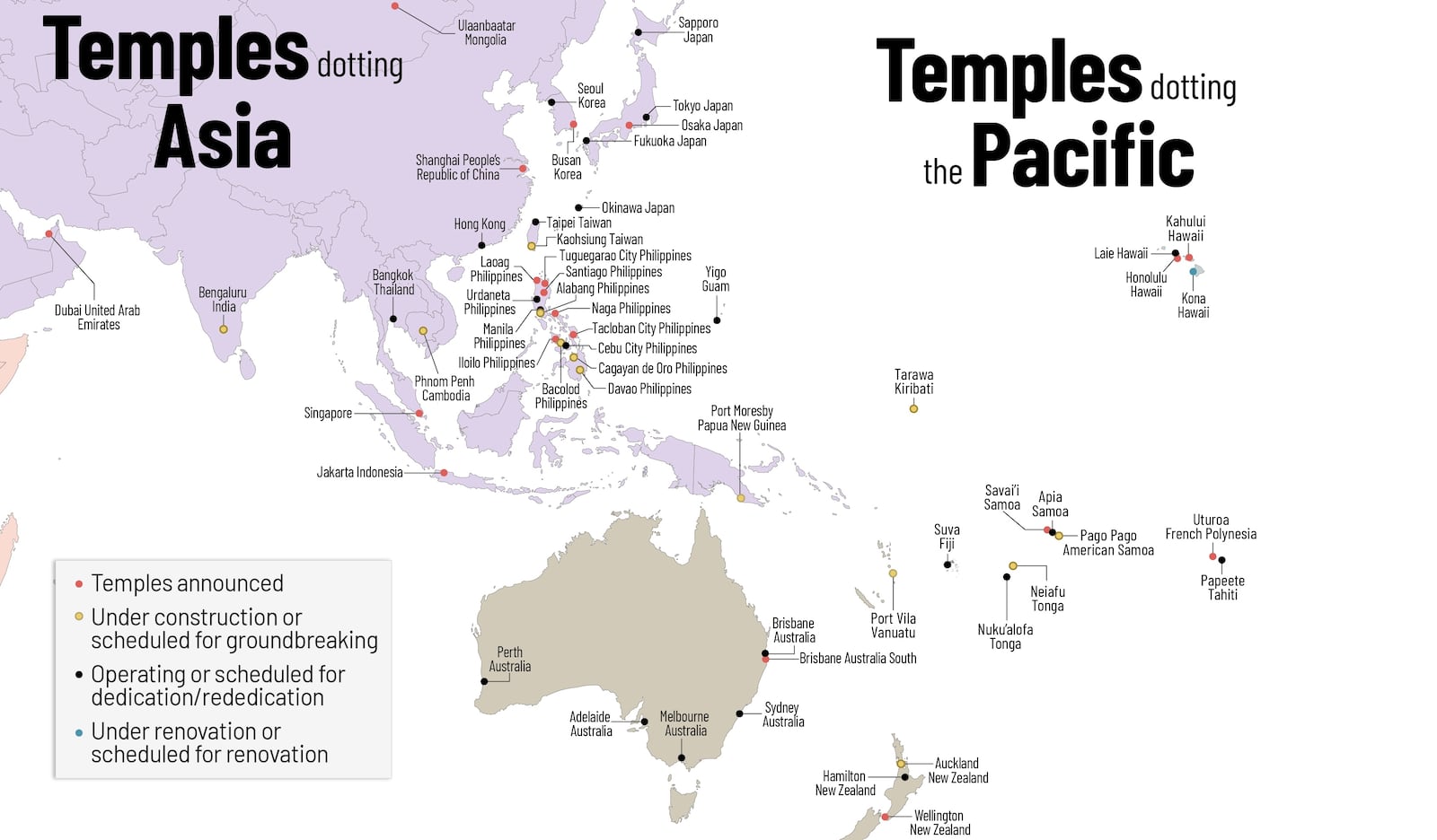 6 maps show the worldwide locations of the Church’s 350 temples ...