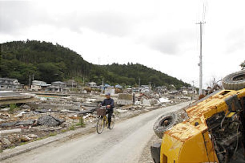 Three months after earthquake and tsunami devasted Japan, damage can be seen in Obuchihama Village n