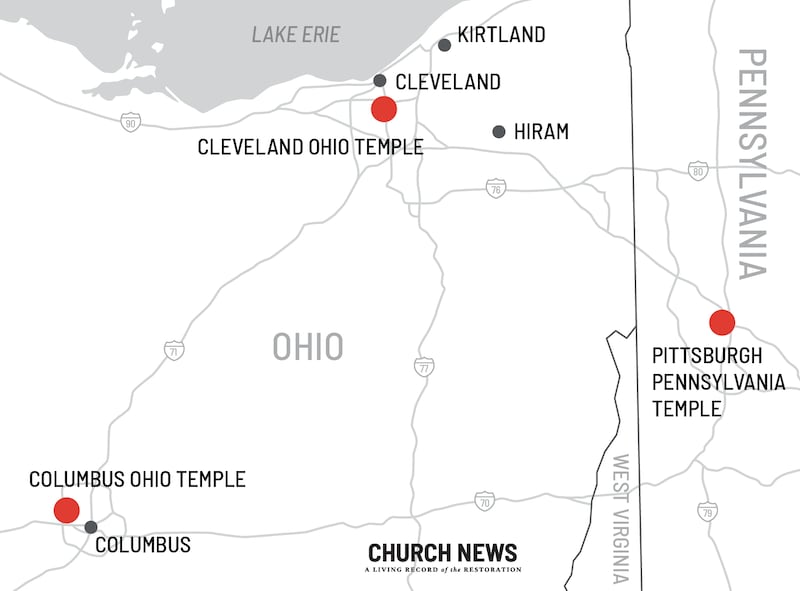 The Cleveland Ohio Temple in Independence, Ohio, is near The Church of Jesus Christ of Latter-day Saints' Ohio Historic Sites in Kirtland and Hiram, Ohio. There are also houses of the Lord near Columbus, Ohio, and Pittsburgh, Pennsylvania.