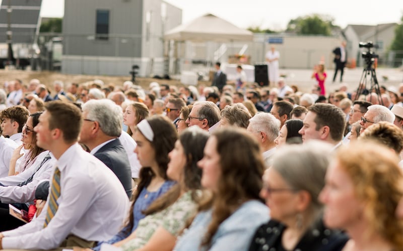 People attend the groundbreaking ceremony of the Tulsa Oklahoma Temple on Saturday, Aug. 22, 2026, in Tulsa, Oklahoma.